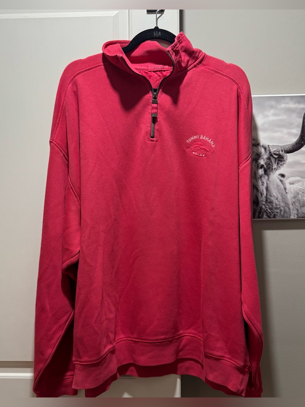 TOMMY BAHAMA Relax XXL Salmon/pink Color 1/4 Zip Long Sleeve Sweater 100% Cotton